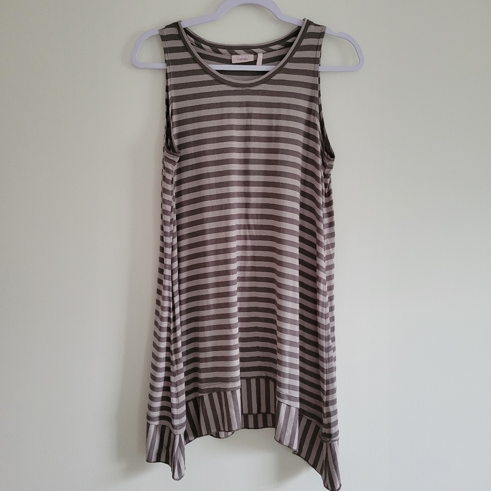 LOGO by Lori Goldstein Layers Fray Cream Striped Print‎ Sleeveles Top S